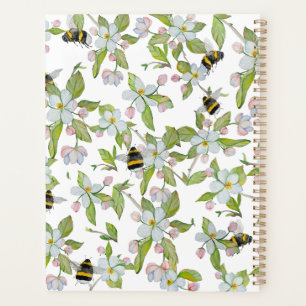 Spring garden blooms and bumblebees planner