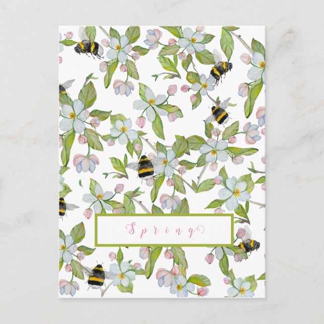 Spring garden blooms and bumblebees postcard (Front)