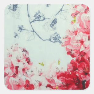 Spring Garden Butterfly Burgundy Floral Bloom Square Sticker