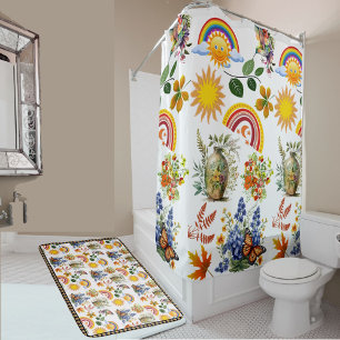 Spring Garden Butterfly Rainbow Sunshine Greenery Bath Mat