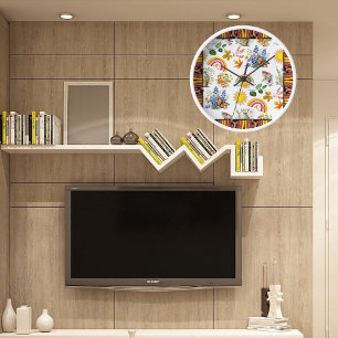 Spring Garden Butterfly Rainbow Sunshine Greenery Clock