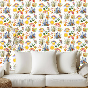 Spring Garden Butterfly Rainbow Sunshine Greenery Wallpaper