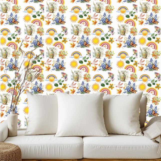 Spring Garden Butterfly Rainbow Sunshine Greenery  Wallpaper (Spring Garden Butterfly Rainbow Sunshine Greenery Wallpaper)