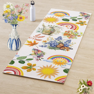 Spring Garden Butterfly Rainbow Sunshine Greenery  Yoga Mat