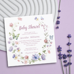 Spring Garden Butterfly & Wildflower Baby Shower Invitation