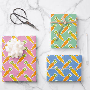 Spring Garden Carrots Pink Blue Green Easter Fun Wrapping Paper Sheet