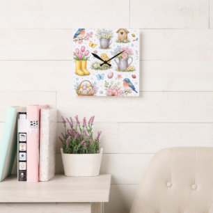 Spring Garden Easter Square Wall Clock