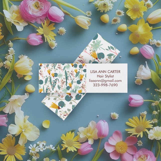 Spring Garden Floral Botanical Pattern White Mini Business Card (Spring Garden Floral Botanical Pattern White Mini Business Card
)