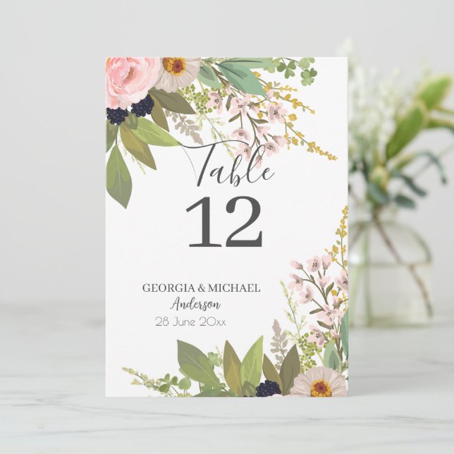 Spring Garden Floral Bouquet Table Number (Standing Front)
