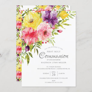 Spring Garden Floral First Communion Invitation