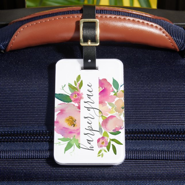 Spring Garden Floral Personalised Luggage Tag (Front Insitu 2)