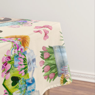 Spring Garden Floral Watercolor Easter Cottage Tablecloth
