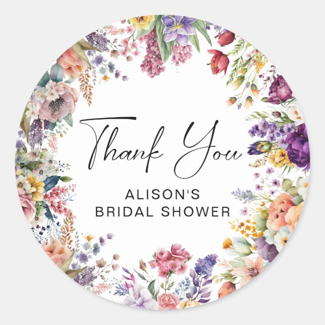 Spring Garden Flower Bridal Shower Classic Round Sticker (Front)