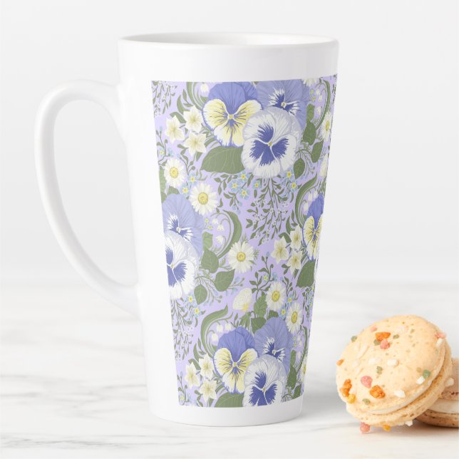 Spring Garden flowers on lavender Latte Mug (In Situ)