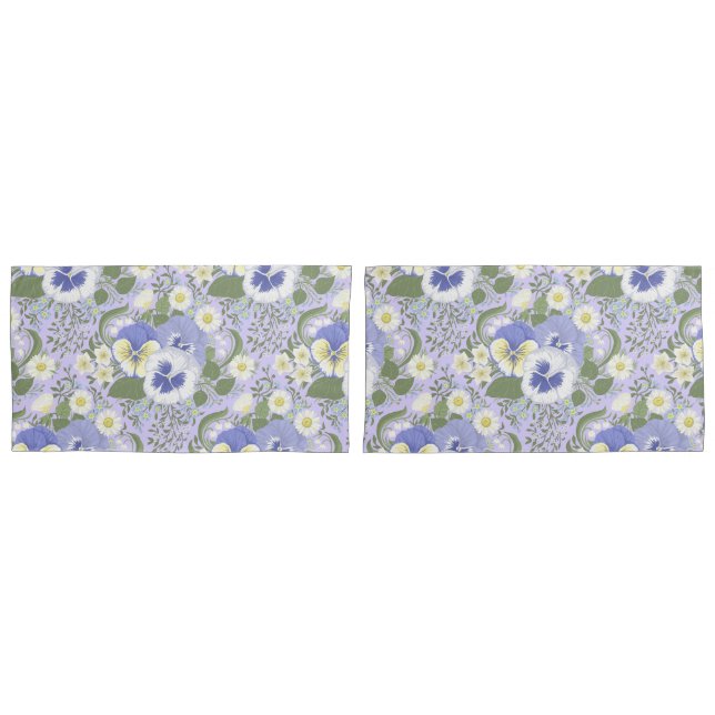 Spring Garden flowers on lavender Pillowcase (Front-Set)