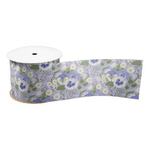 Spring Garden flowers on lavender Satin Ribbon