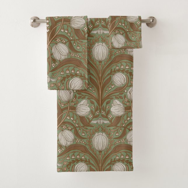 Spring Garden flowers on sage Bath Towel Set (Insitu)
