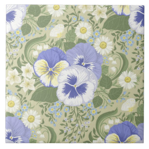 Spring Garden flowers on sage Ceramic Tile