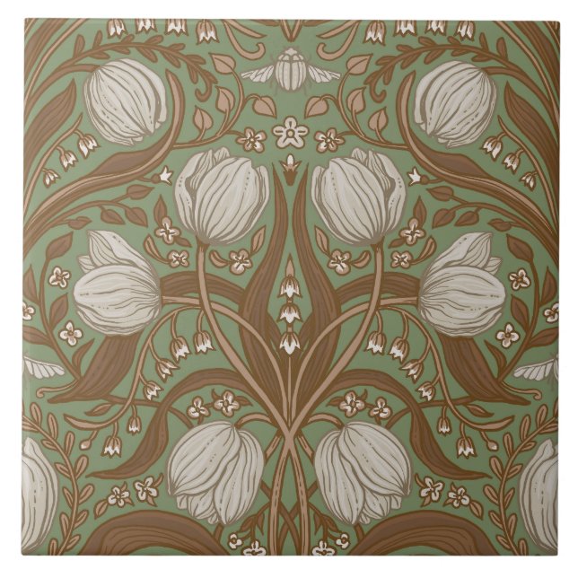 Spring Garden flowers on sage Ceramic Tile (Front)