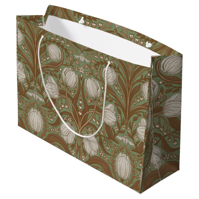Spring Garden flowers on sage Large Gift Bag (Back Angled)