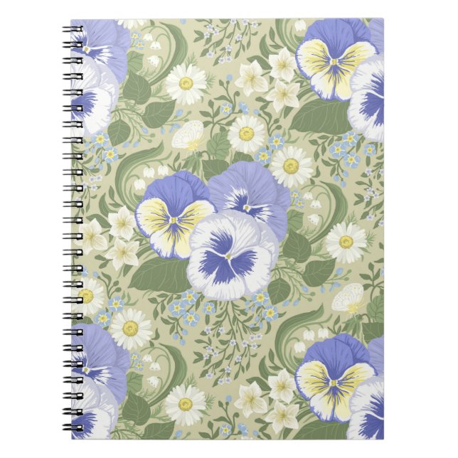 Spring Garden flowers on sage Notebook (Front)