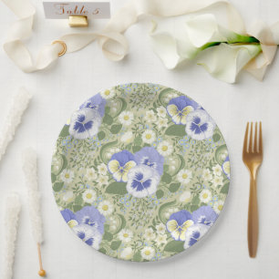 Spring Garden flowers on sage Paper Plate