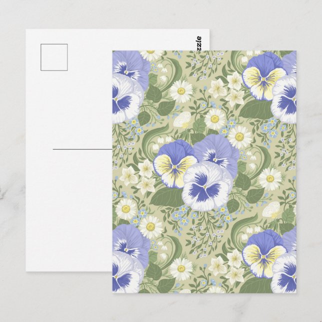 Spring Garden flowers on sage Postcard (Front/Back)
