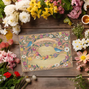 Spring Garden Flowers Sun Hat Brown Baby Shower Invitation