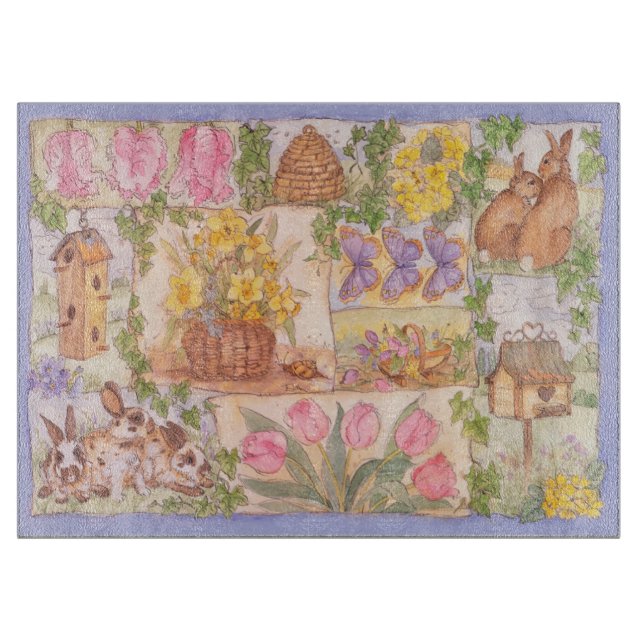 Spring Garden Glass Cutting Board (Front)