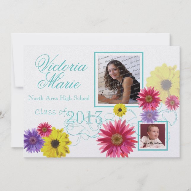 Spring Garden Graduation Twin Photo Invitation (Front)
