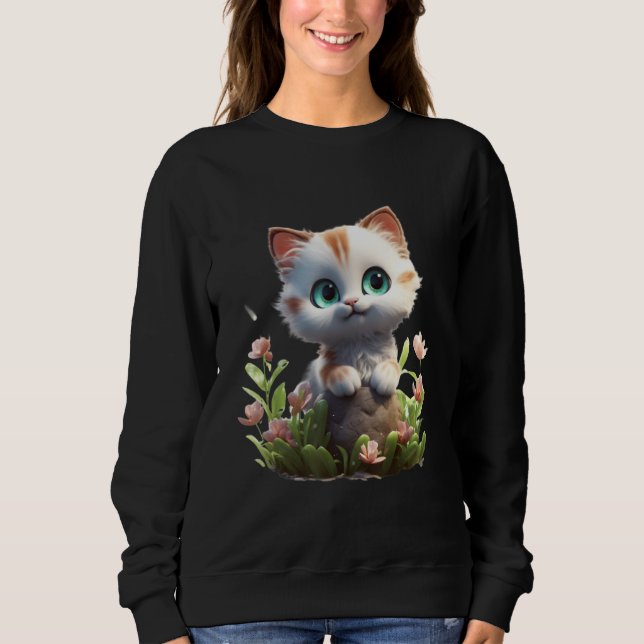 Spring Garden Kitten Flower Cat Girl Floral Blosso Sweatshirt (Front)