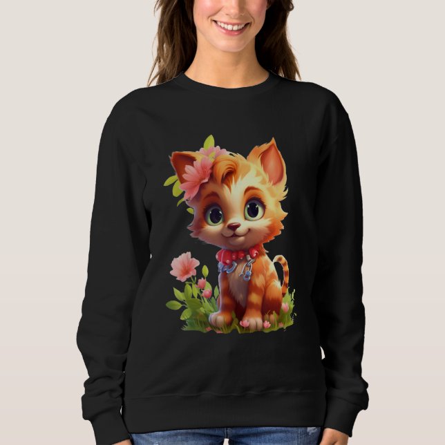 Spring Garden Kitten Flower Cat Girl Floral Blosso Sweatshirt (Front)