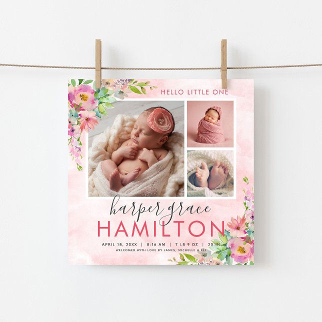 Spring Garden Magnetic Photo Birth Announcement (Creator Uploaded)