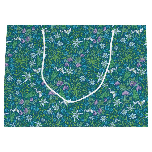 Spring Garden Mother's Day Blue Purple White Large Gift Bag (Front)