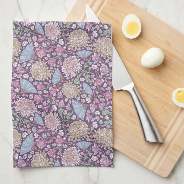 Spring Garden Mother's Day Chrysanthemum Mum Japan Tea Towel (Quarter Fold)