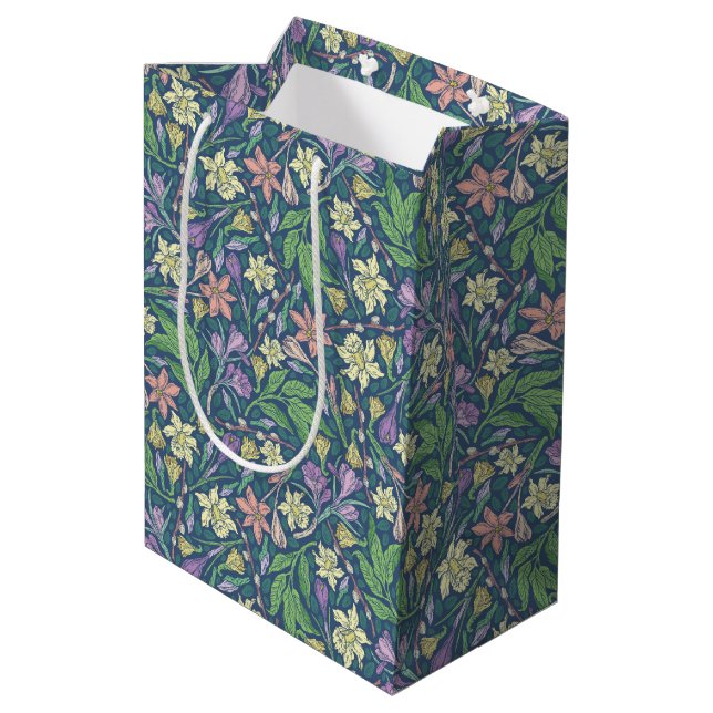 Spring Garden Mother's Day Daffodils Crocuses Medium Gift Bag (Back Angled)