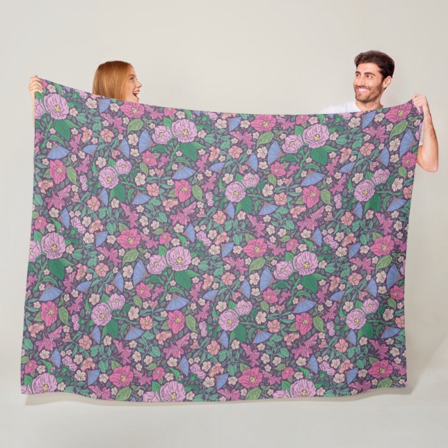 Spring Garden Mother's Day Poppies Japanese Fans Fleece Blanket (In Situ)