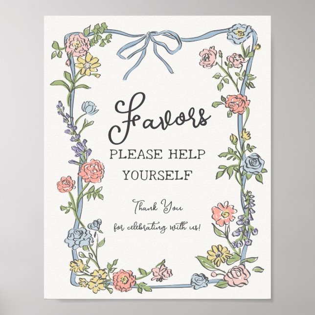 Spring Garden Party Pastel Floral Favours Poster (Front)