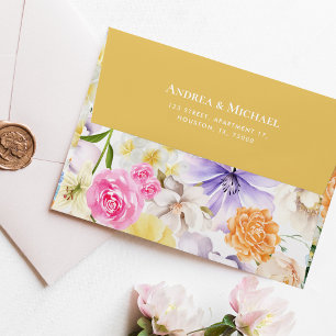 Spring Garden Party Vibrant Floral Wedding Envelope