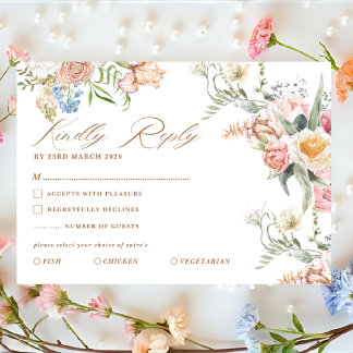Spring garden pastel floral wildflower wedding RSVP card