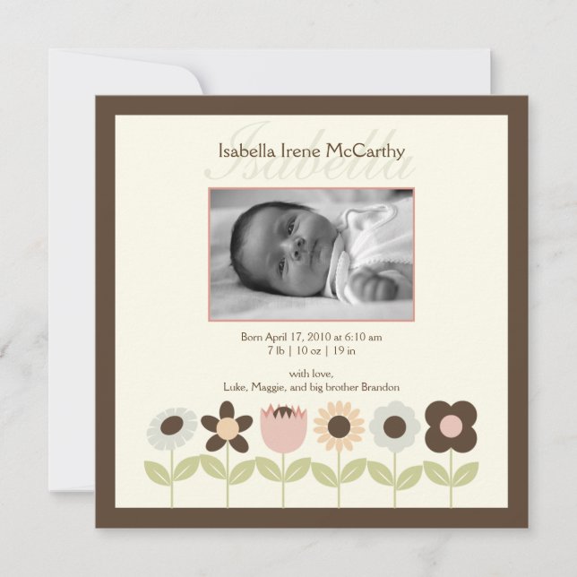 Spring Garden Photo Birth Announcement (Front)