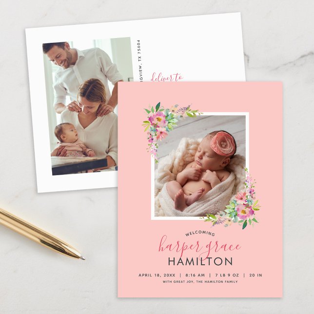Spring Garden Photo Birth Announcement Postcard (Creator Uploaded)