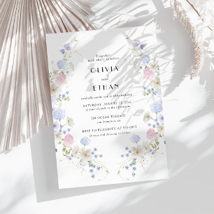 Spring Garden Pink Purple Wildflowers Wedding Invitation