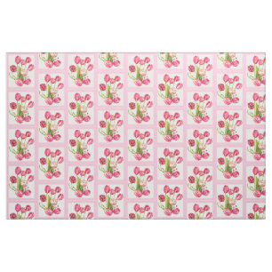 spring garden pink tulips half drop repeat fabric