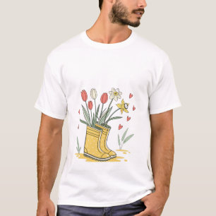 Spring Garden Rain Boots T-Shirt - Floral Yellow W