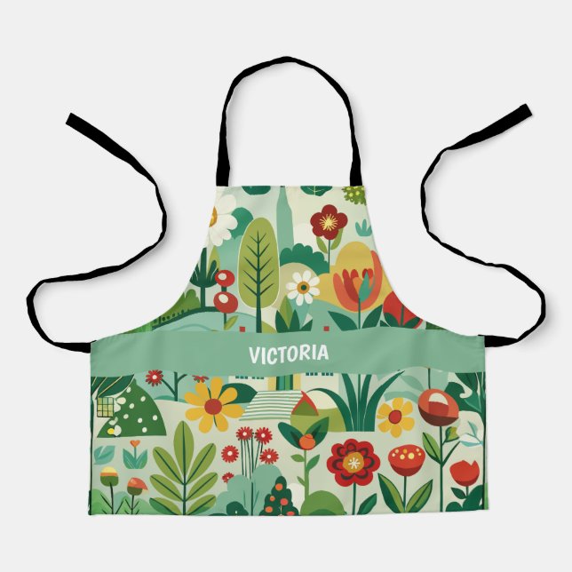 Spring Garden Retro Custom Pattern Apron (Front)