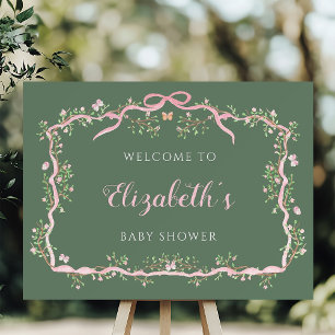 Spring Garden Sage Green Pink Baby Shower Welcome Poster