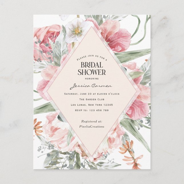 spring garden themed modern geometric floral invitation postcard (Front)