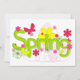 Spring Garden Typography Flowers Butterflies Invitation