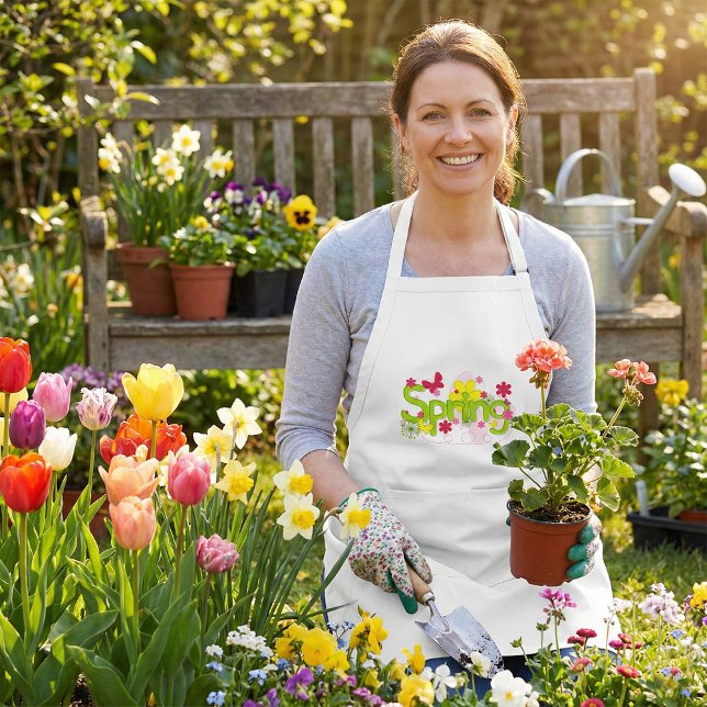 Spring Garden Typography Flowers Butterflies Standard Apron (Creator Uploaded)